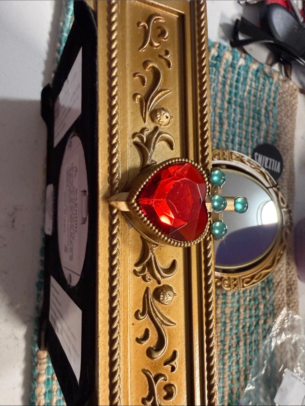 Disney Gold Jewelry Organizer with Red Heart and Turquoise Accents